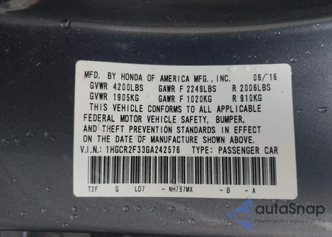 2016 Honda Accord Lx from USA, damaged, VIN 1HGCR2F33GA242576